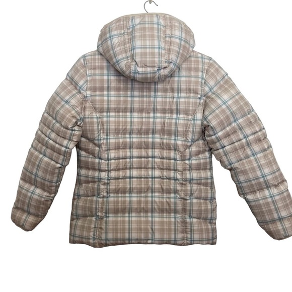 BEIGE ecru Woolrich down jacket puffer plaid ecru nude turquoise neutral - Picture 2 of 16